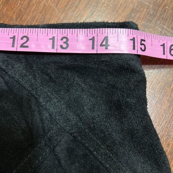 Willi Smith Black Patchwork Suede Leather Midi Skirt Fully Lined  Sz 12 EUC - Picture 10 of 11